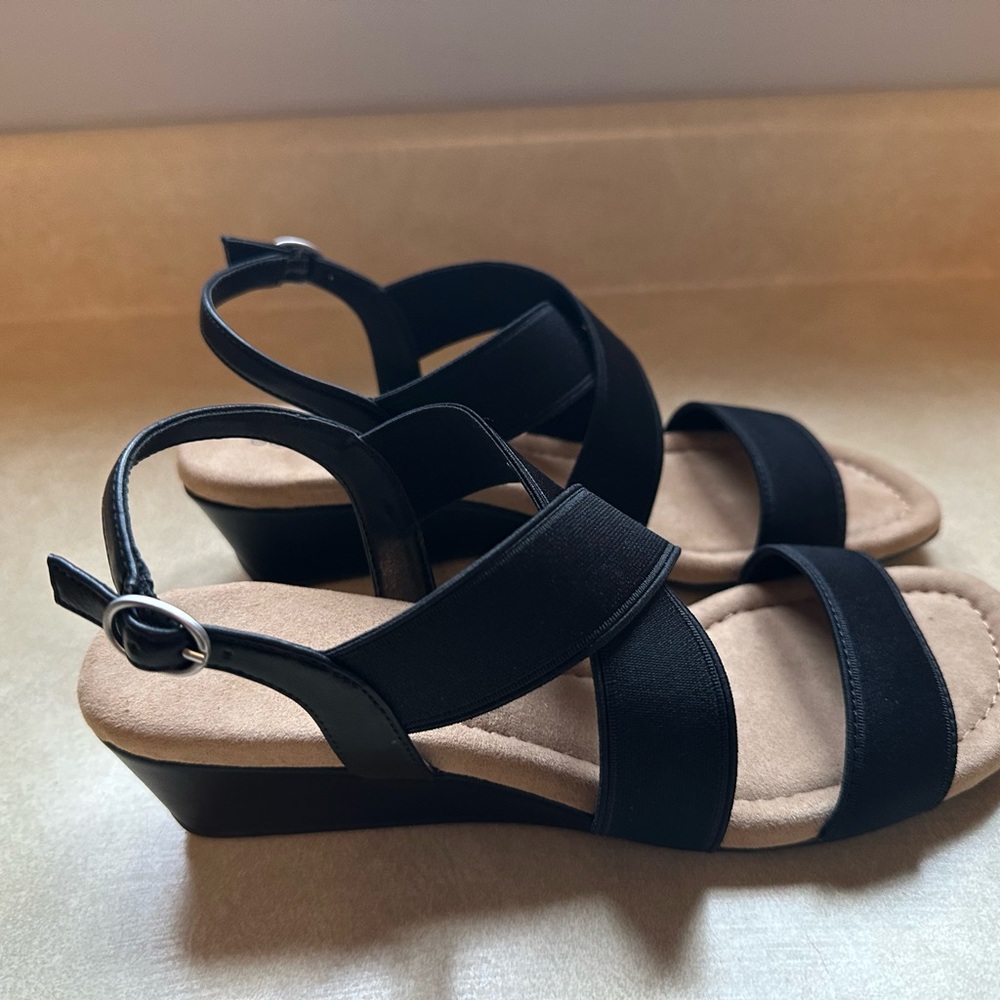Macy’s Style & Co. Black Strappy Wedge Sandals